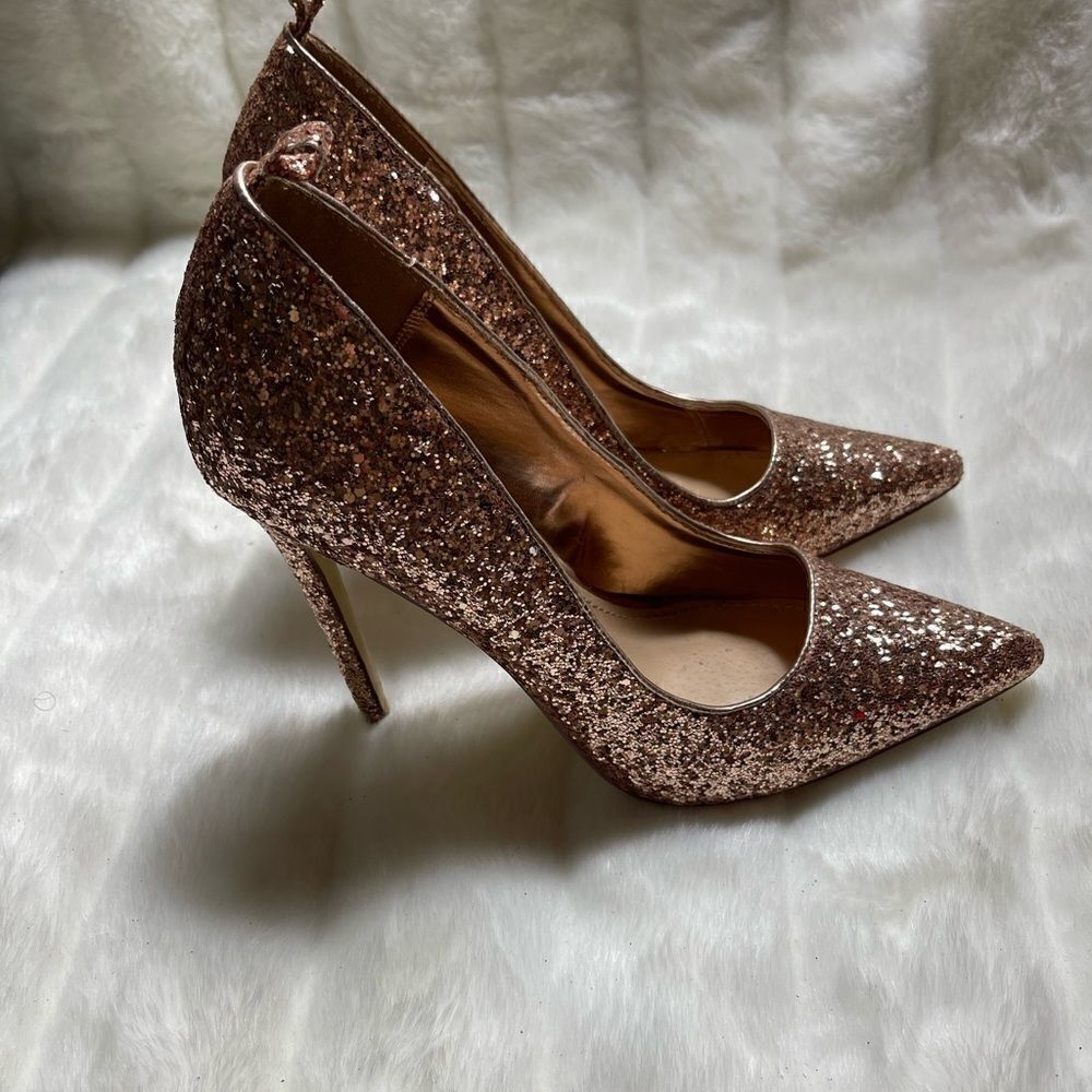 Just Fab Lousana Rose gold glitter slip on heels pointed toe size 9.5